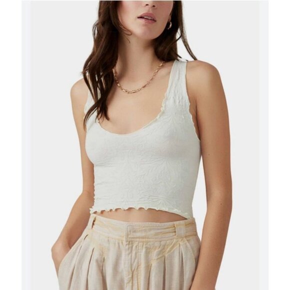 Free People Here For You Cami Fringe Patterned Cropped Tank Top Size Medium - Picture 1 of 7